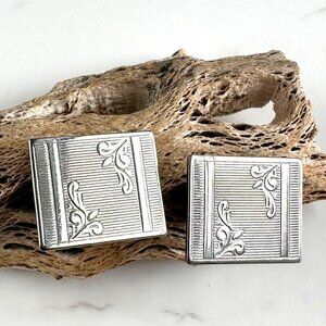 1960s Silver Cufflinks Etched Detail